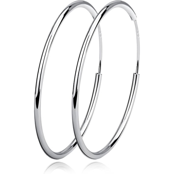 Leander Silver Plated Hoop Earrings for Women, Classic Circle Endless Big Hoops Jewelry in Multiple Sizes 20-80mm