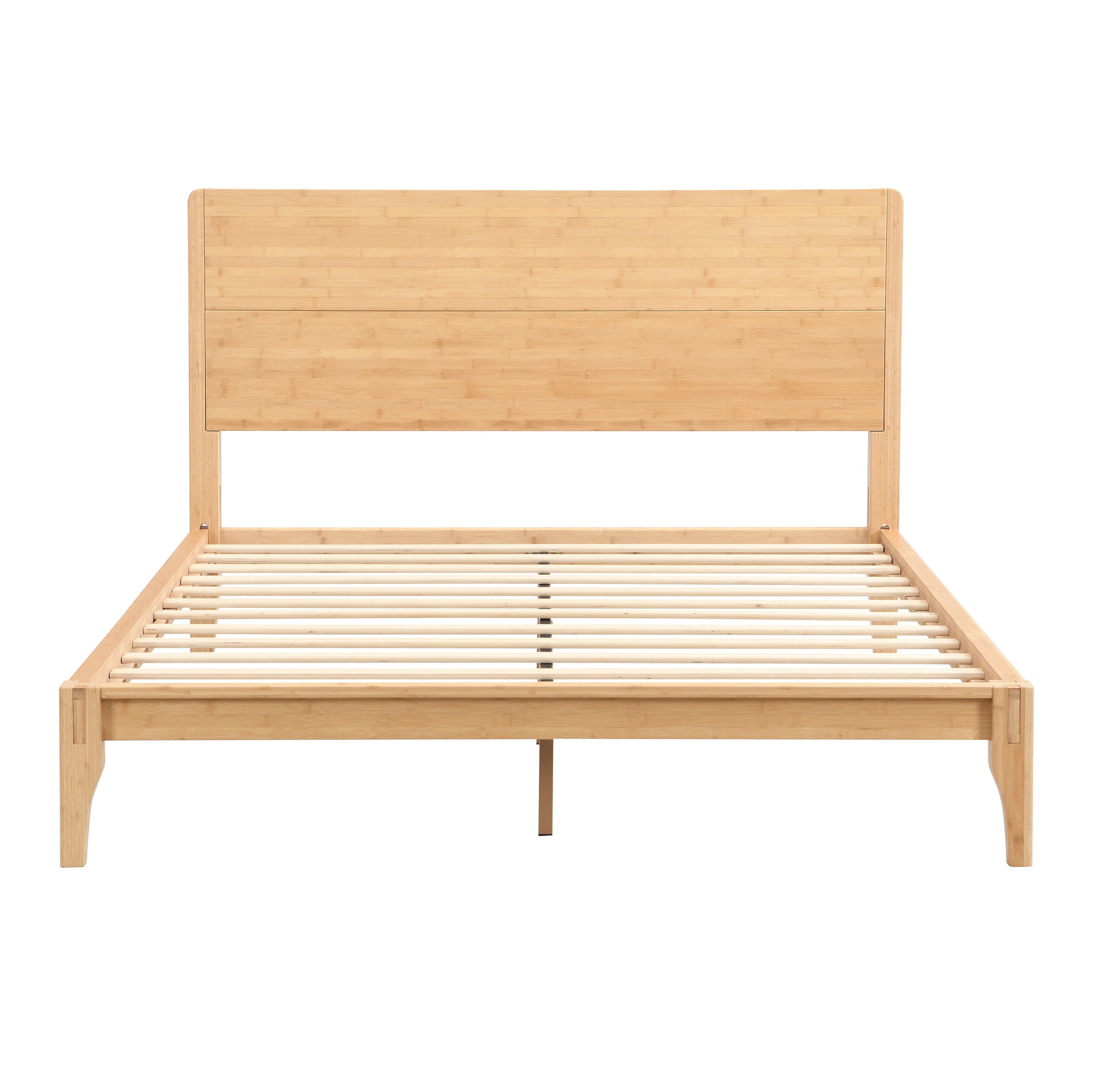 Noble House Mid-Century Full Bamboo Platform Bed,12" Wood Slat Metal Support No Box Spring Needed,Natural