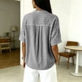 thumbnail image 5 of Womens Tops Elbow Length Sleeve Tshirts for Women Striped Printed Button Up Crew Neck Summer T-Shirts, 5 of 5