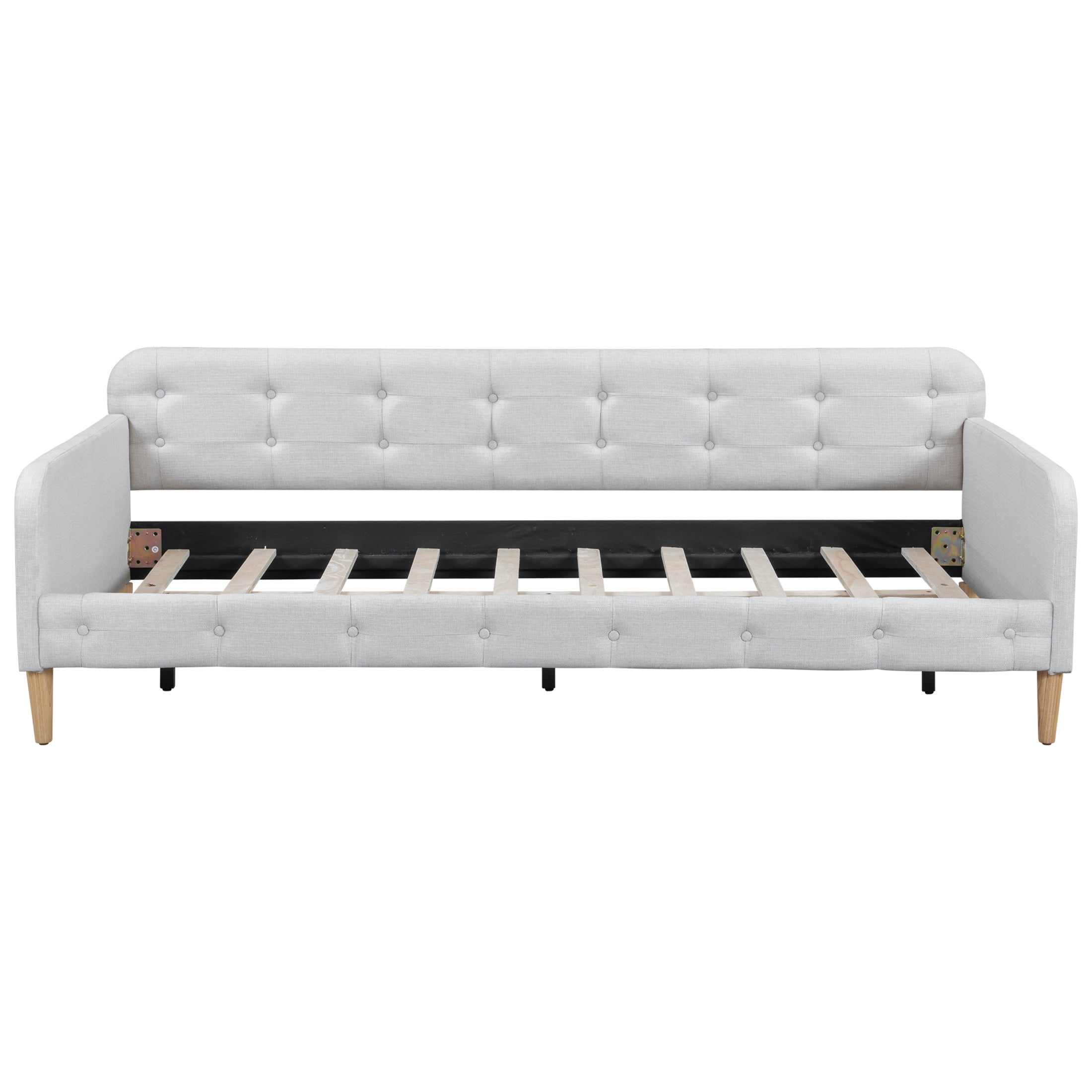 Noble House Havina Twin Upholstered Daybed, Button Tufted Linen Sofa Guest Bed with Slat Support Frame, Beige