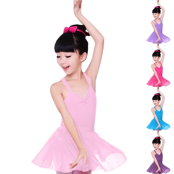 Eltusu Girls Ballet Dance Dress, Practice Princess Sleeveless Cotton Leotard Skirts Pink Size 3-17 T