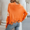 thumbnail image 5 of Orange Sweatshirt for Women's Ripped Long Sleeved Loose Knit Sweater with Small Flower V Neck Pullover Women Fall Clothes, 5 of 6