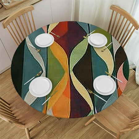 

HAOXIT Drop Shapes in Tones Abstract Print Washable Table Cover for Decoration Kitchen Dining Room Party Decor Round 38-42
