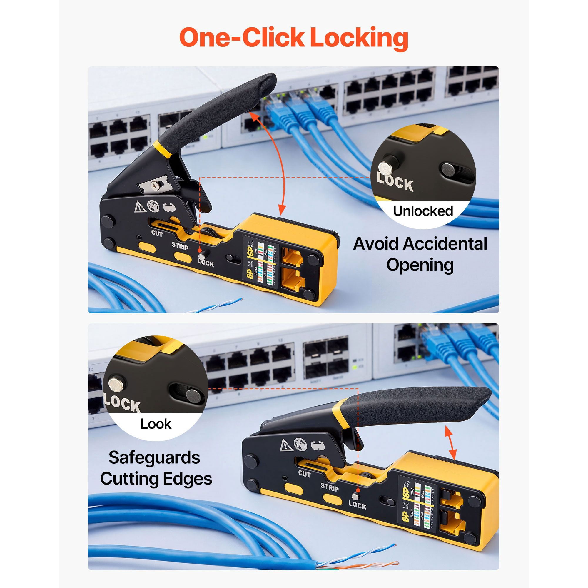 3-in-1 Ethernet Crimper Tool, Cut Strip Crimp RJ45 CAT5 CAT6, Precise Stripping Clean Cutting Accurate Crimping Network Cable Tool