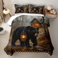 thumbnail image 2 of Castle Fairy Vintage Oil Painting Black Bear Bed Spread Queen for Teens,Rustic Log Cabin Forest Queen Coverlet Set,Brown Black Yellow, 2 of 7
