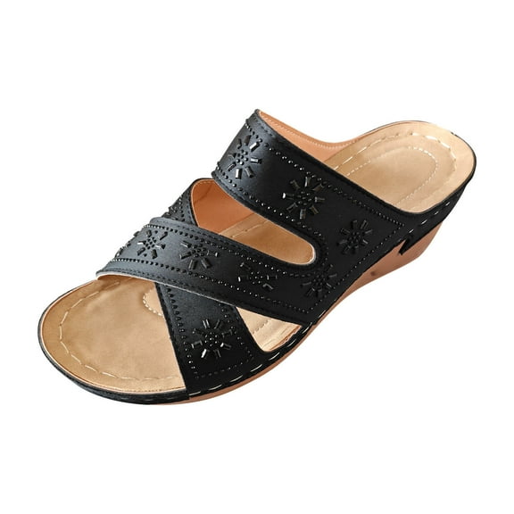 Utoimkio Platform Sandals for Women Plus Size Women's Summer Leisure Comfortable Rhinestone Flower Wedges