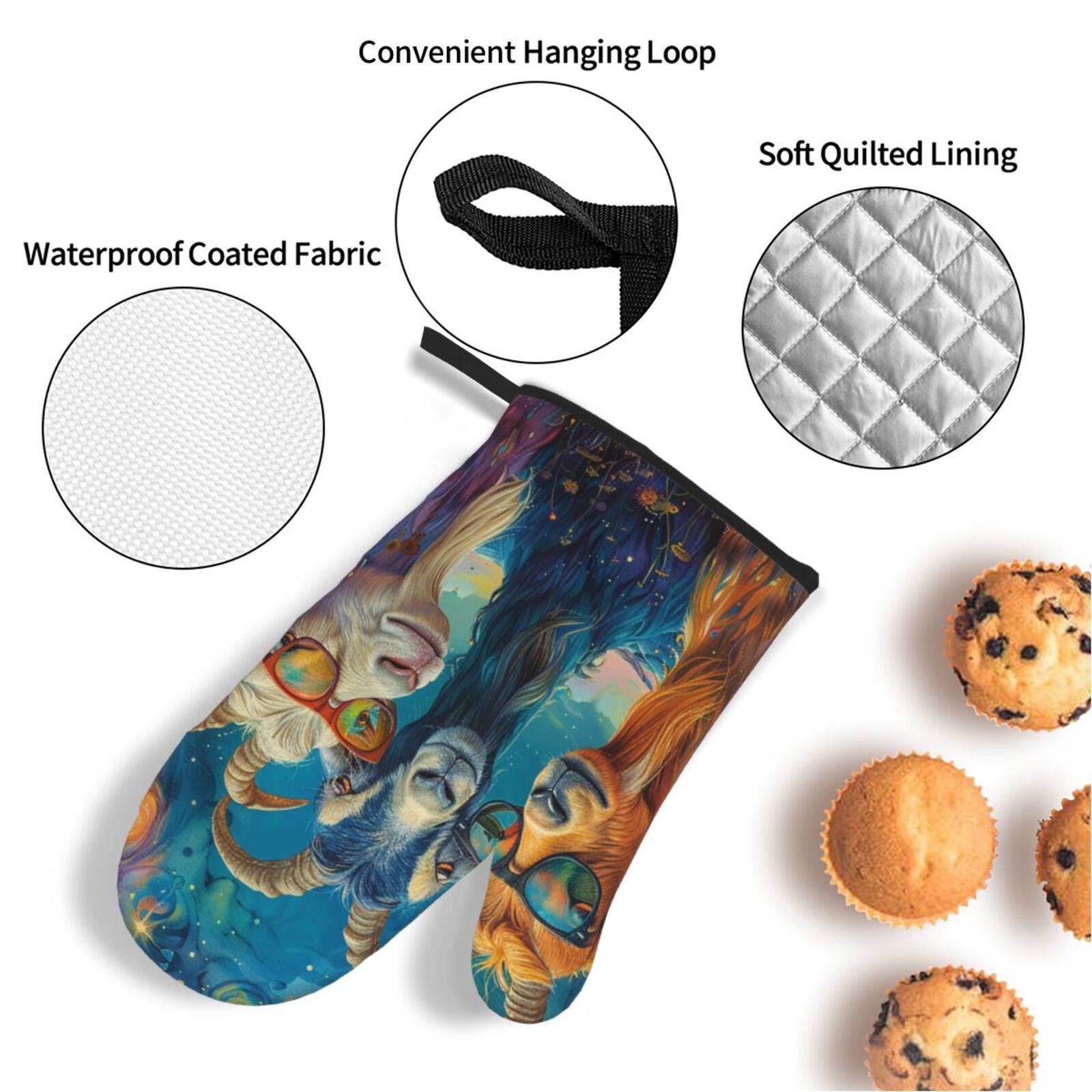 Funny Goat Family Psychedelic Art 4Pcs Oven Mitts and Pot Holders Sets Oven Kitchen Gloves Hot Pads for Cooking BBQ Baking Grilling