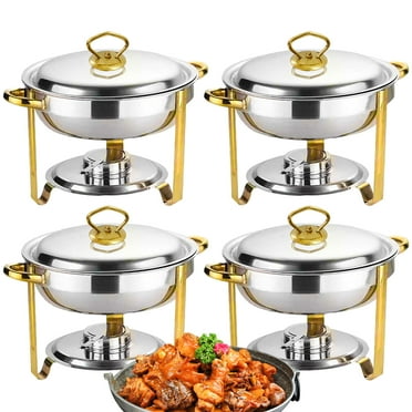 WZTO Round Chafing Dish Buffet Set | Stainless Steel Food Trays with Lid & Holder | Buffet Servers and Warmers, Party Food Warmer Buffet Set, 4pcs Gold Plated