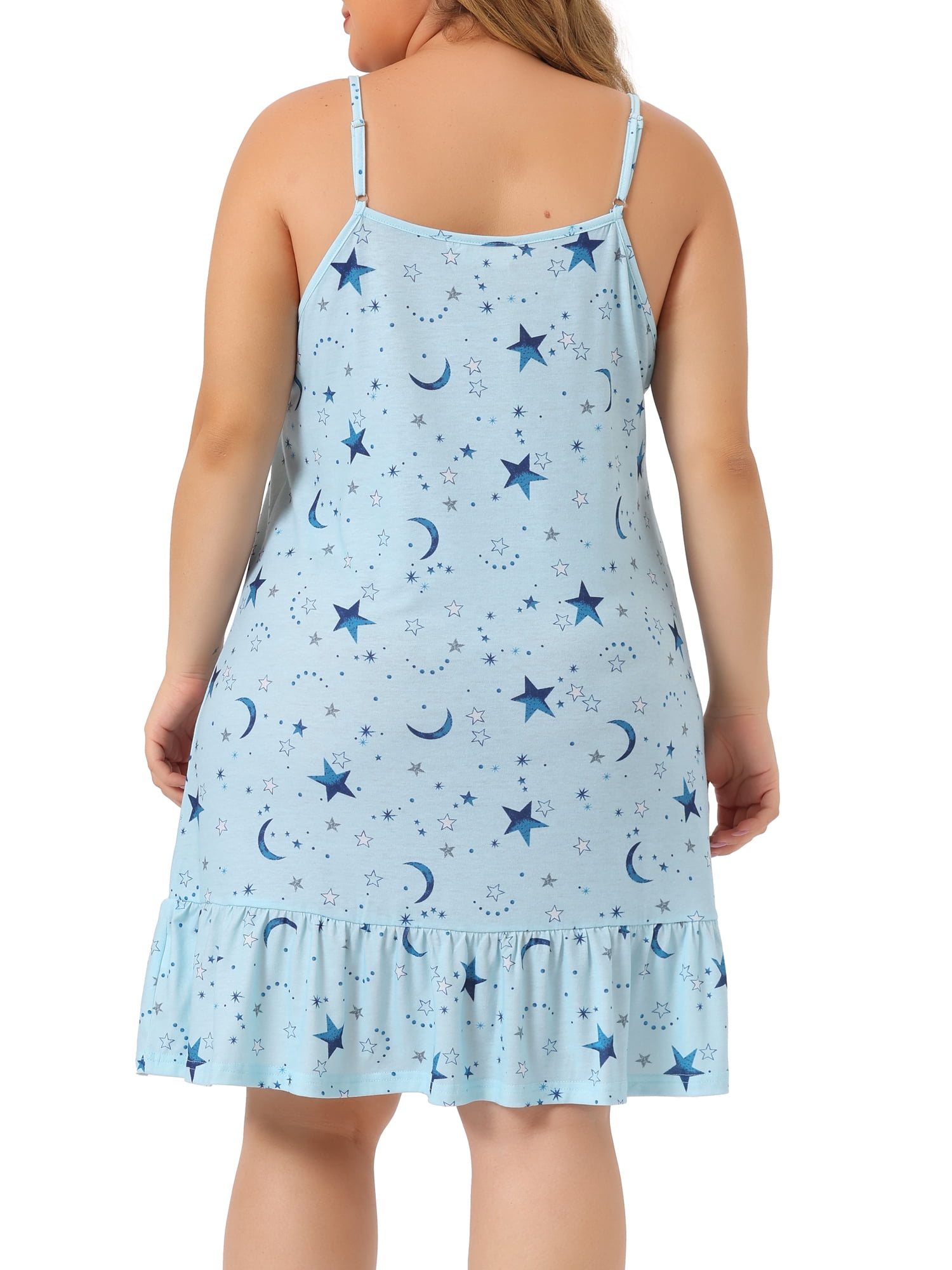DARING DIVA Women's Plus Size Printed Strap Nightwear 4X Light Blue
