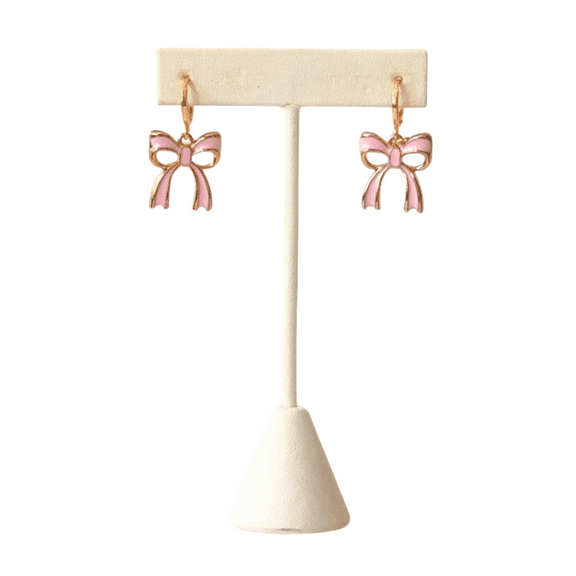 Pink Bow Statement Huggie Hoop Earrings