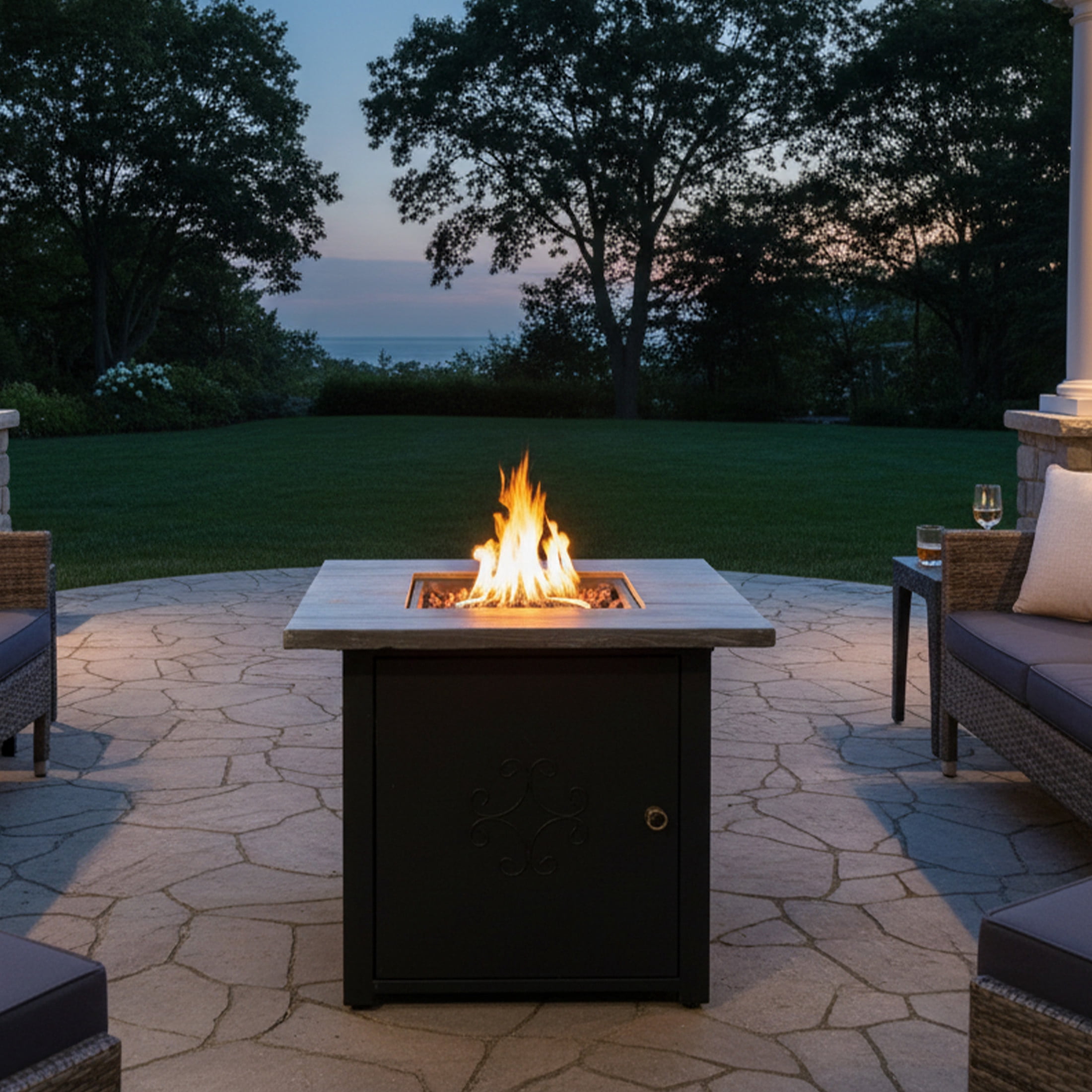 Sunnydaze 30" x 30" Square 40,000 BTU Propane Cast Stone Gas Fire Pit Table with Lava Rocks