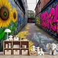 thumbnail image 7 of Graffiti Wallpaper Alleyway Vibrant Sunflower Graffiti Peel and Stick Wall Murals 69"H x 96"W Removable PVC Wall Paper Self-Adhesive Wall Paintings Art Decor for Bedroom Living Room, 7 of 7