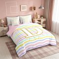 thumbnail image 2 of meiyoeat Glitter Letter D Twin Bedding for Girls Kids, Rainbow Initial Bedding Comforter Set, Pastel, Pink Reversible, 7 Pieces, 2 of 6