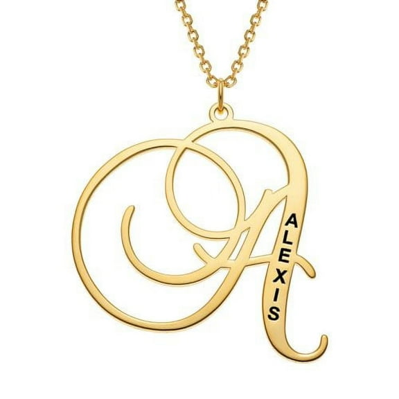 Personalized Planet Women's Sterling Silver, Gold Over Sterling or Rose Gold Over Sterling Initial With Engraved Name Necklace