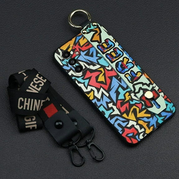 LYM-Phone Case For Samsung Galaxy A14 5G/4G/SM-A146P, Wristband Anti-dust Kickstand Ring Graffiti Waterproof Durable Fashion Design Protective Lanyard Phone Holder Shockproof Silicone