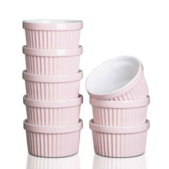 8 Oz Ceramic Ramekins Oven Safe for Baking, Creme Brulee Souffle Bowls, Dipping Sauce Bowls, Classic Dessert Bowls for Pudding, Dishwasher, Freezer Safe, Set of 8, Blue and White
