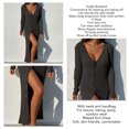 thumbnail image 3 of Robe Chandail Longue en Tricot à Col en V Profond pour Femmes avec Boutons, Manches Longues, Robe Maxi, 3 of 6