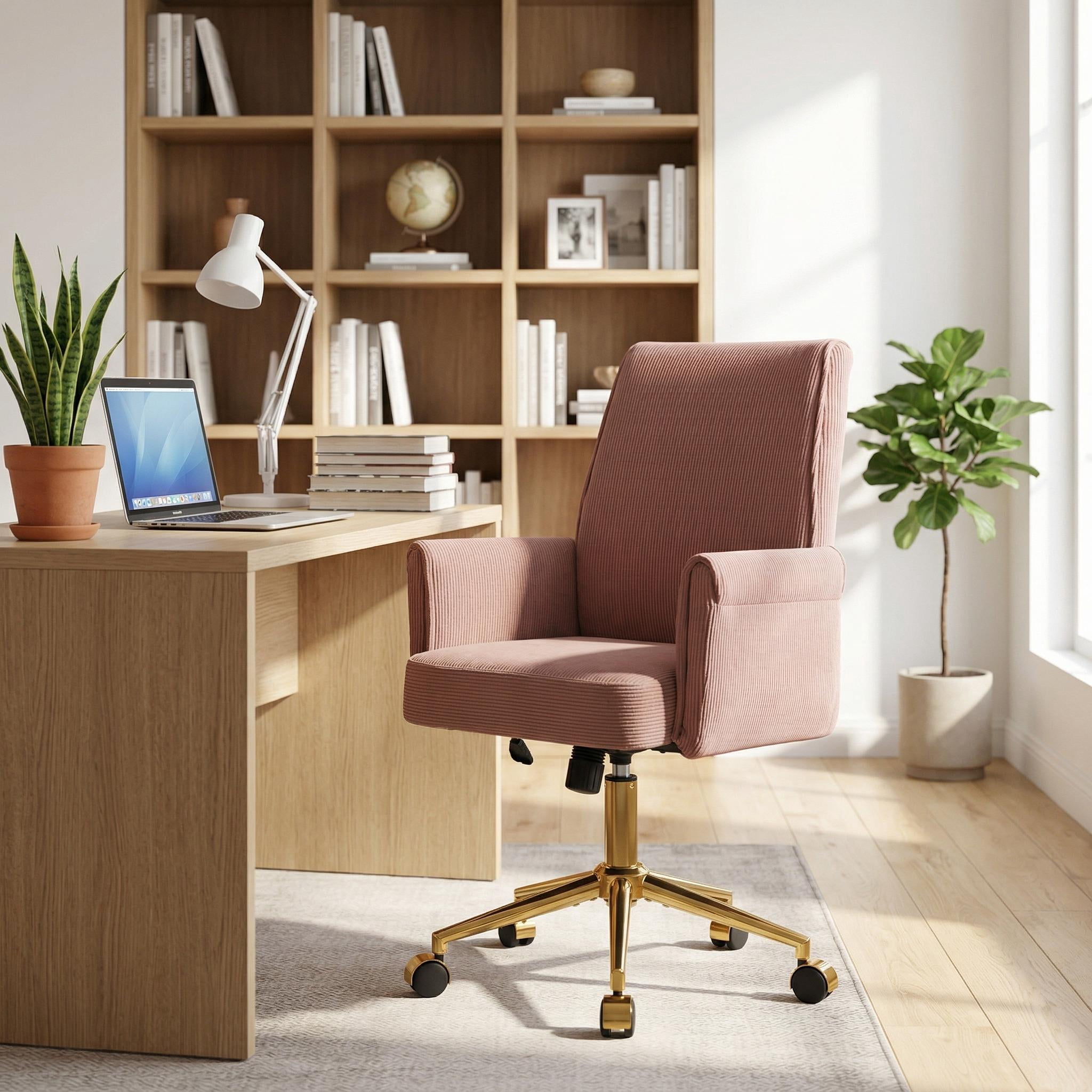 Homy Casa Upholstered Office Chair with Wheels, Adjustable Swivel Vanity Chair for Home Office
