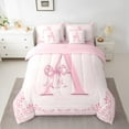 thumbnail image 3 of Castle Fairy Monogrammed Letter 7-Piece Twin Bedding Sets,Chic Flower Bedding Comforter Set,Kawaii Bow Breathable Sheet Sets,Microfiber Girls Bedroom Decor,Reversible, 3 of 9