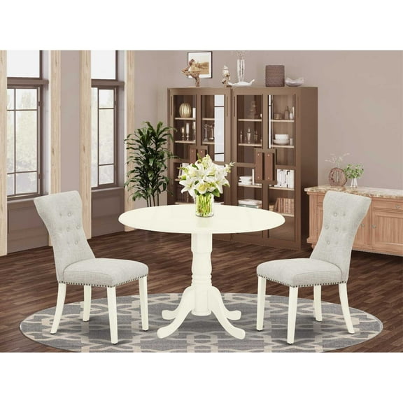 East West Furniture Dublin 3-piece Wood Dining Set in Linen White/Doeskin