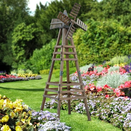 BravoInnovate Hub 6FT Heavy Duty Metal Windmill Garden Decoration Weather Vane with 4 Legs Design Yellow Outdoor Ornamental Wind Mill for Backyard