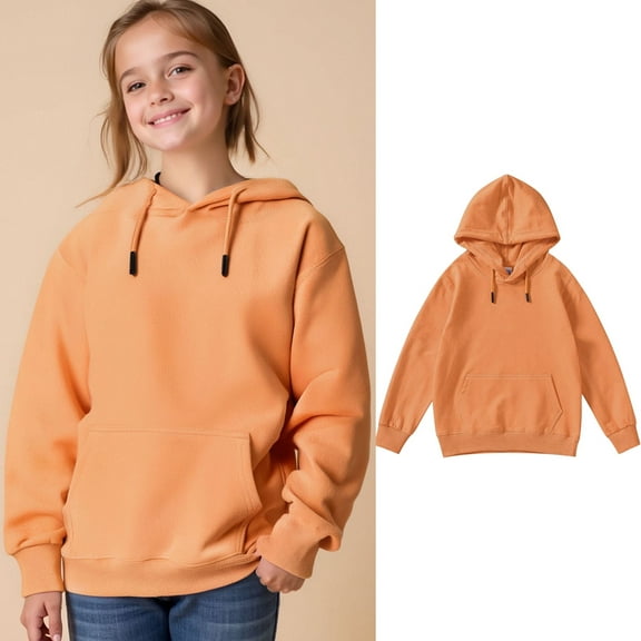 Kids Boys Hoodies Kids Orange Hoodies Casual Long Sleeve Hoodie Sweatershirt Pullover Fall Winter Clothes Girl Clothes 6-7 Years