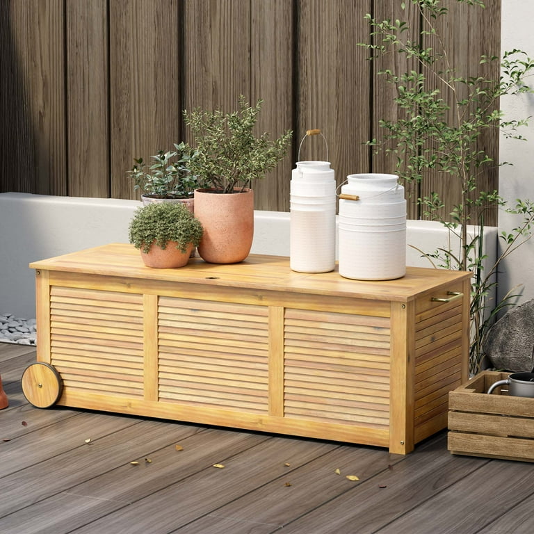 Costway Large 48 Gallon Acacia Wood Outdoor Cushion Storage Box