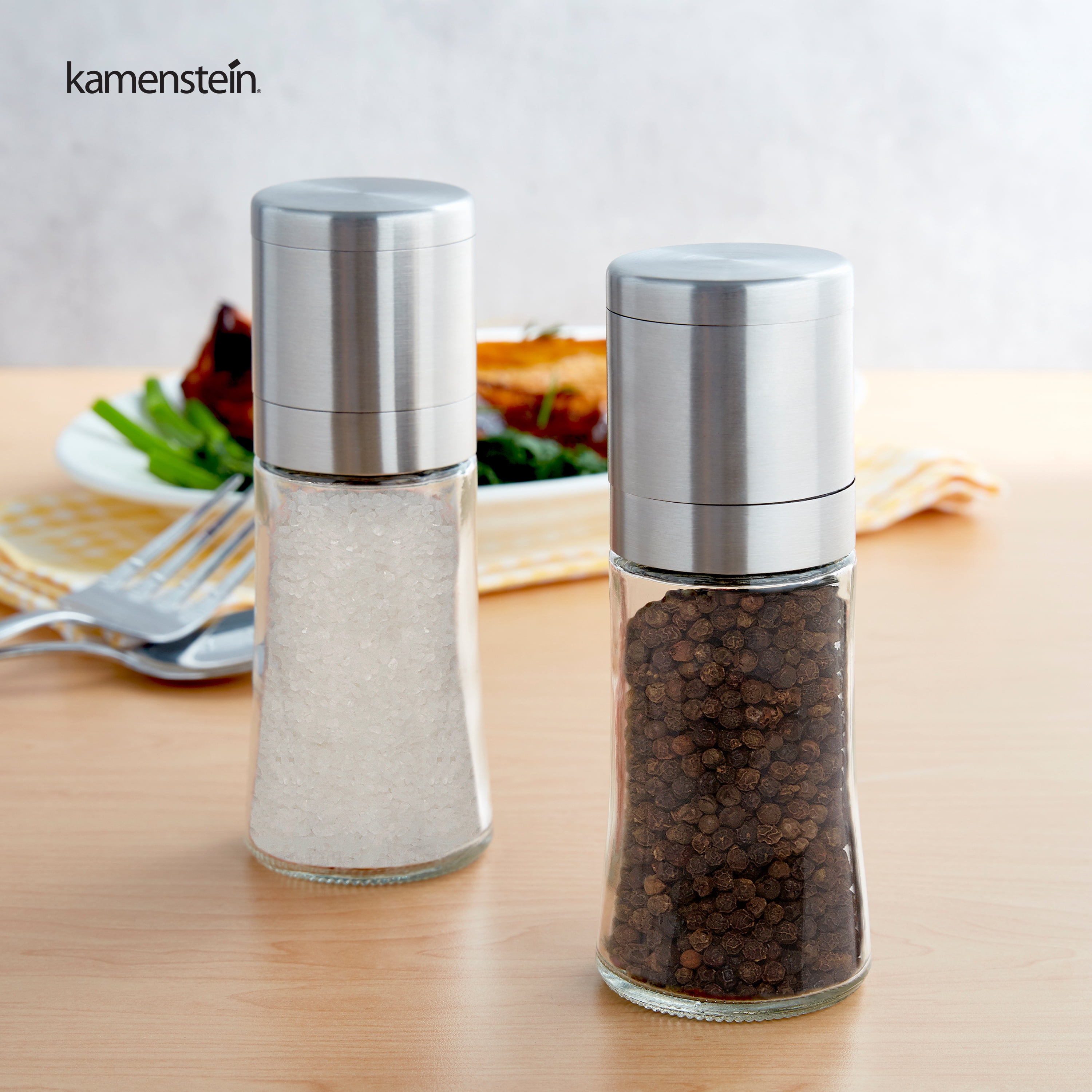 Kamenstein Elite Prefilled Salt and Pepper Grinder Boxed Set with Peppercorn Refill Jar