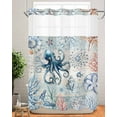 thumbnail image 5 of No Hook Shower Curtains, Coastal Octopus Standard Bathroom Curtains with Snap in Liner, Ocean Nautical Conch Coral Fish Shells Waterproof Washable Fabric Bathroom Shower Curtain Sets, 60" x 72", 5 of 7