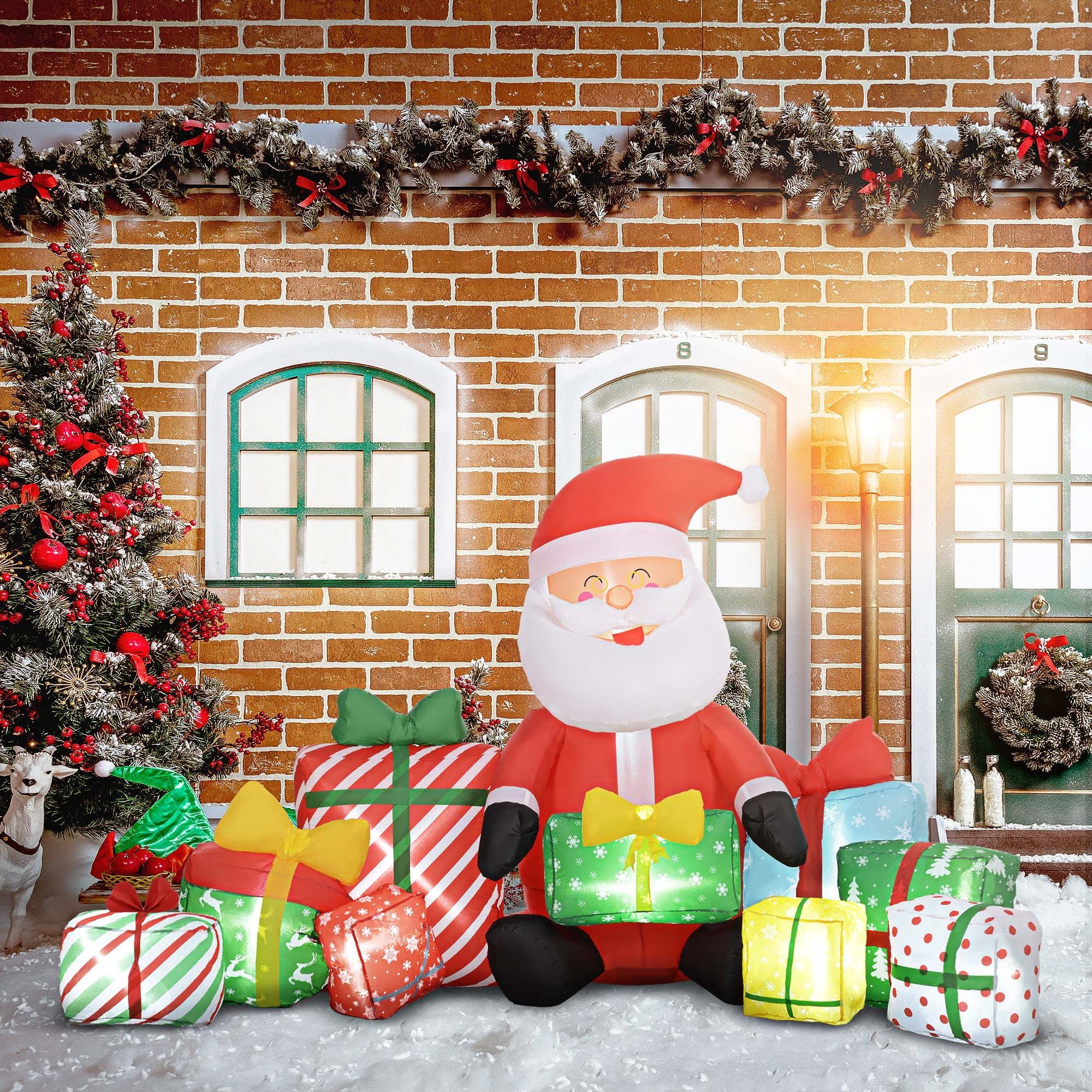 Inflatable Santa Claus with Gift Boxes, 4.4 ft Christmas Blow-Up Yard Decoration with White LED Lights, Polyester Outdoor Holiday Display