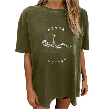 

KEJIG Corset Tops For Women Fashion Woman Ladies Dropped Shoulder Sleeves Loose Printing Short Sleeve Top Pullover Tops