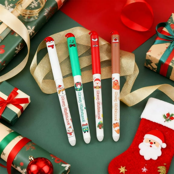 4-Piece Erasable Gel Pen Set 0.7mm Halloween Witch Theme Pens Black Red Purple Ink Smooth Writing Erasable Pens for Holiday Writing Note Taking