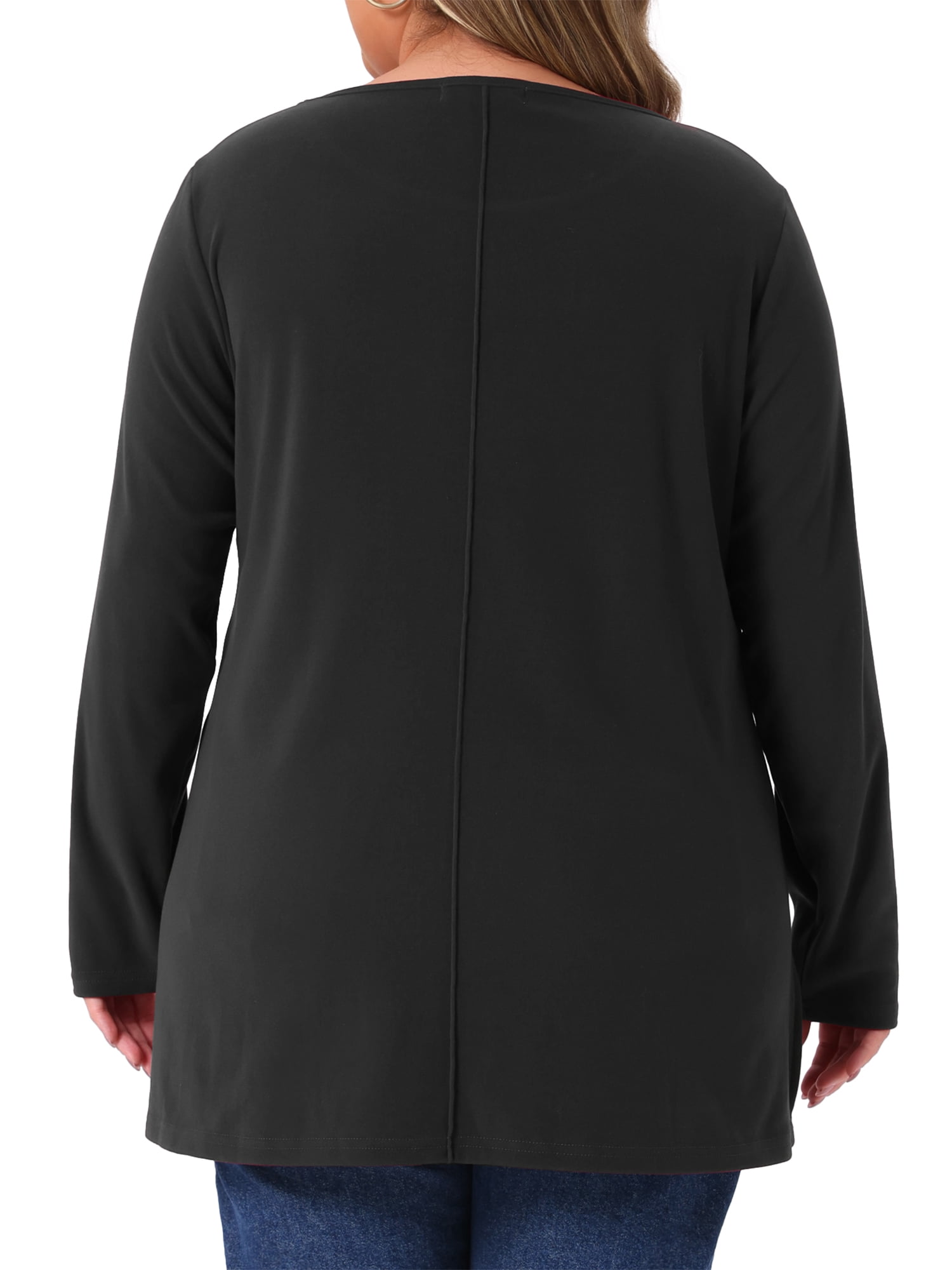 DARING DIVA Women's Plus Crew Neck High Low Hem Blouse 3X Black