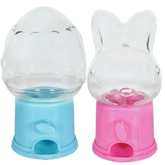 EBK Easter Themed Candy Dispensers, 5.875in. Easter Egg with Blue Base & Easter Bunny with Pink Base Mini Gumball Machines Bubble Gum Party Decor Gift Toy Set of 2 w/ Cake Batter Drizzled Kettle Corn