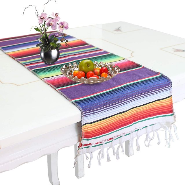 Camino de mesa estilo mexicano, decoración de caminos de comedor lavables de tejido de algodón 35 x 213 cm Qi Cheng ZefeiWu 8390611541996