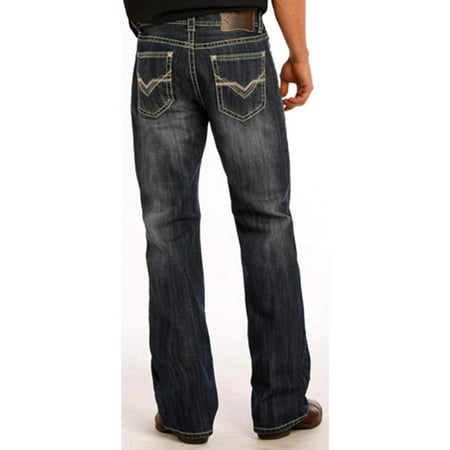 Rock & Roll Cowboy Men's and Double Barrel Running V Jeans Boot Cut Indigo 32W x