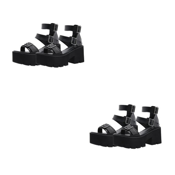 WORGEOUS 2 Pairs  Thick Bottom Women Sandals Creative Simple Sandals Summer Shoes Black