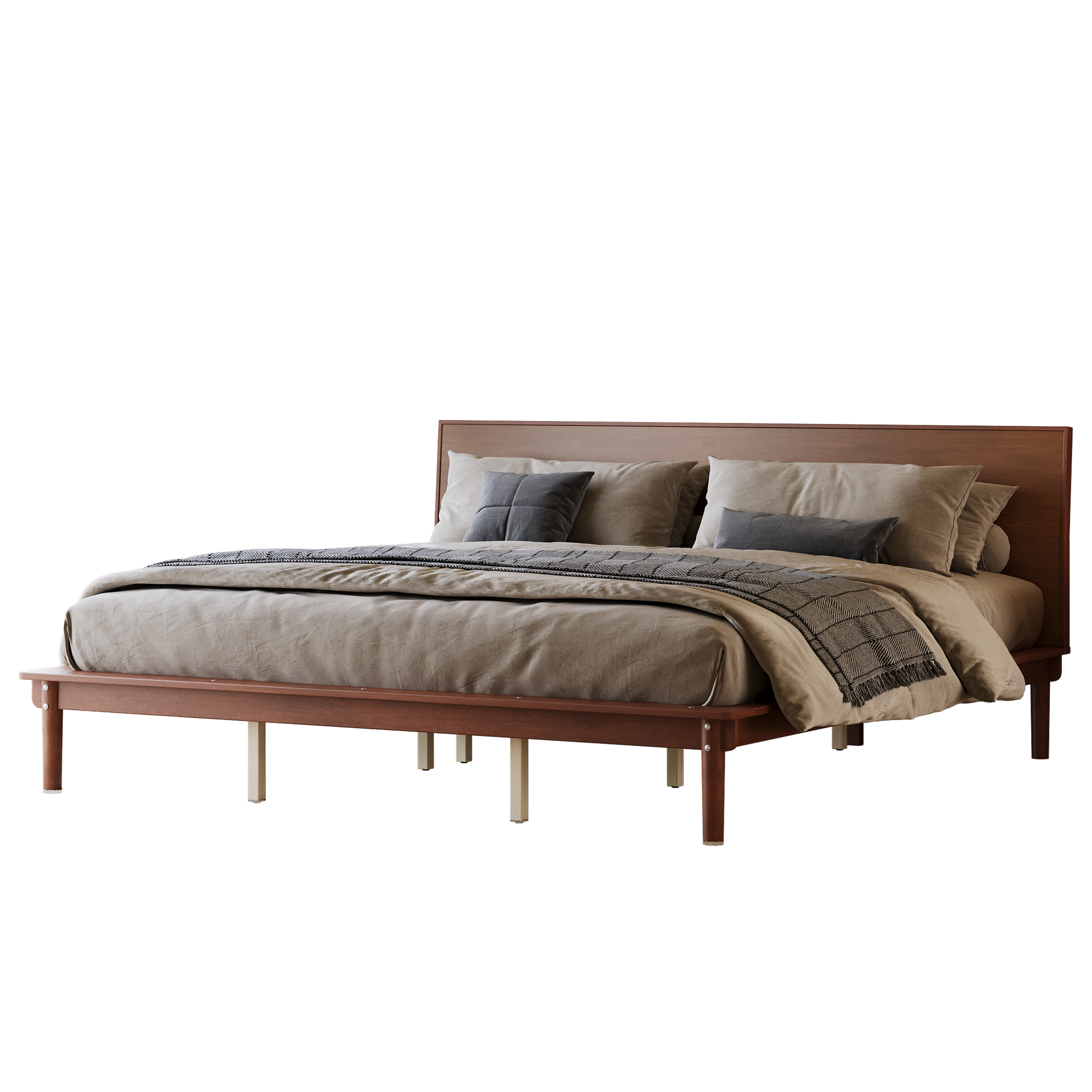 Euroco Wood Mid-Century King Bed, Low Profile Platform Bed Frame with Subtly Angled Headboard, Widened Side Rails, No Box Spring Needed, Natural