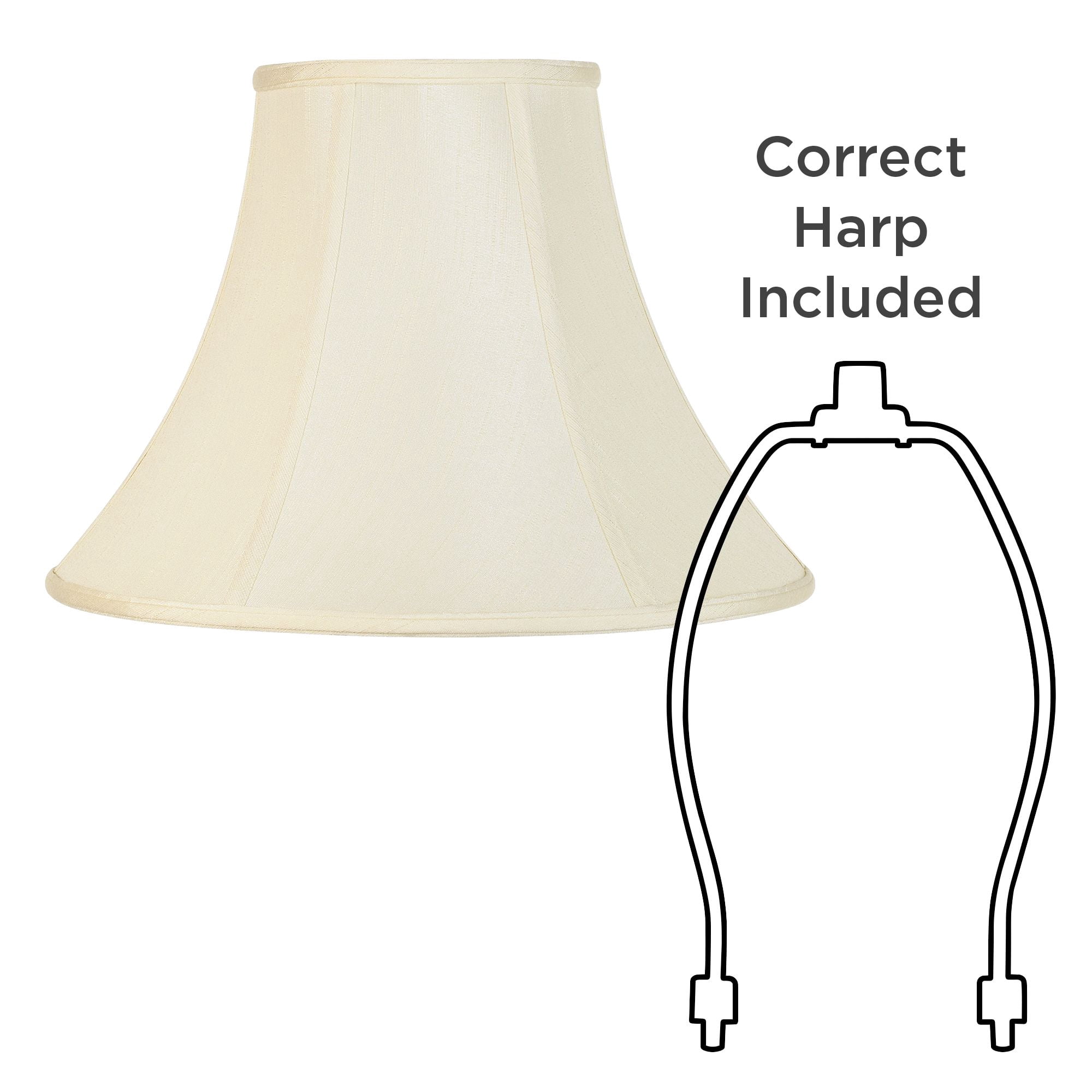 Imperial Shade Creme Medium Bell Lamp Shade 7" Top x 16" Bottom x 12" Slant x 11.5" High (Spider) Replacement with Harp and Finial