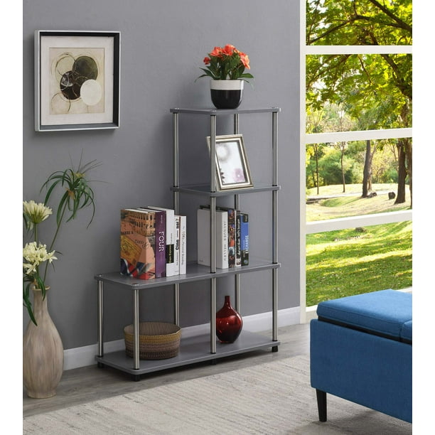 Convenience Concepts Designs2Go Multi Shelf L Bookshelf, Gray Walmart