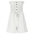 thumbnail image 5 of lcziwo Tube Rompers for Women 2025 Summer Strapless Short Jumpsuits Casual Drawstring Waist Pleated One Piece jumpsuit Beach Vacation Clothes Prime Today White M, 5 of 9
