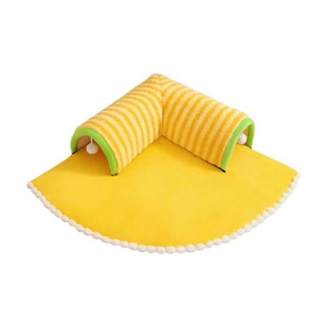 Cama túnel de peluche para gatos, tubo de juego para mascotas, cama túnel plegable desmontable para mascotas, túnel tipo donut para gatos con bola par M amarilla