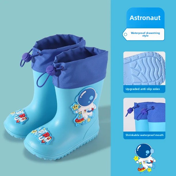 Botas de lluvia para niños, zapatos de agua antideslizantes cálidos con dibujos animados, botines de bebé de media pantorrilla extraíbles con forro polar para niños y niñas, zapatos de goma para niño