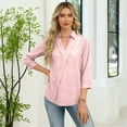 thumbnail image 6 of Qwertyu 3/4 Length Sleeve Womens Tops Dressy V Neck Collared Shirts Trendy Business Casual Work Blouses Vacation Shirts 2026 Pink XL, 6 of 7