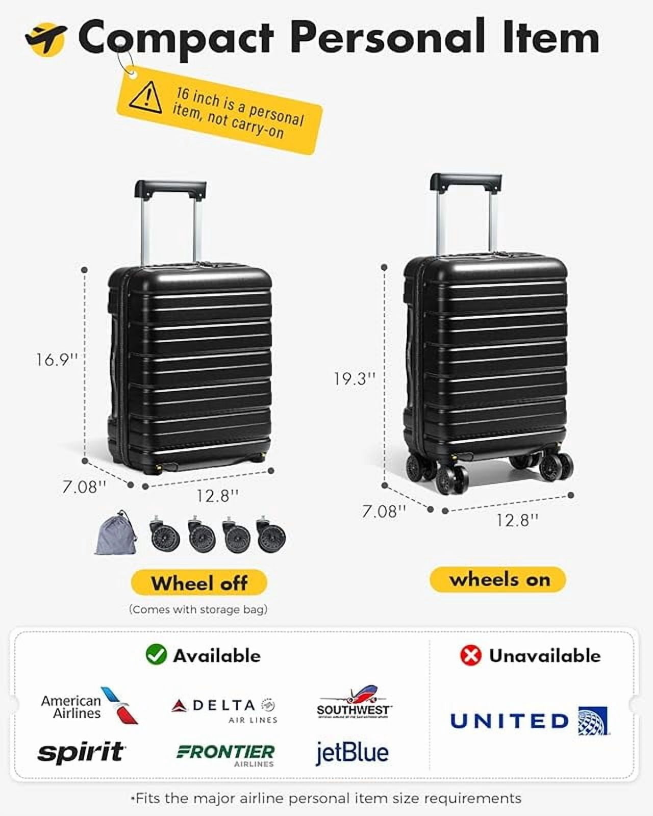 16 Inch Carry On Luggage Airline Approved, Hard Shell Suitcase with TSA Lock, Lightweight Spinner Wheels Durable ABS Compact Carry-On for Travel Weekend Trips Men Women