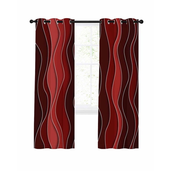 Red Ombre Blackout Curtains, Light Blocking Print Window Curtains, Abstract Art Moire Ocean Waves Thermal Insulated Window Drapes for Living Room Kitchen Cafe 2 Panels, 84"W x 84"L