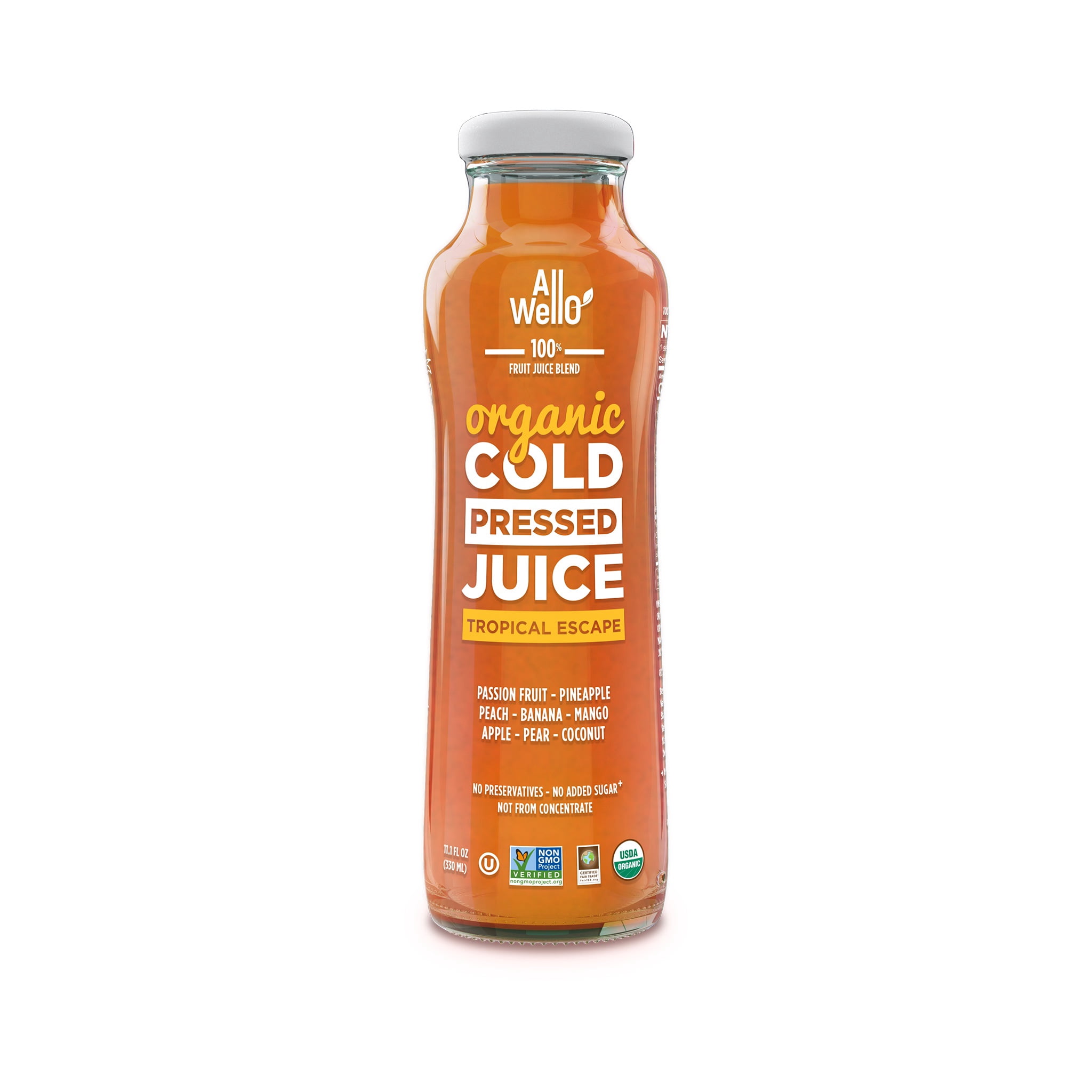 AllWellO Tropical Escape Organic Cold‑Pressed Juice, 11.1 fl oz, 12 Pack