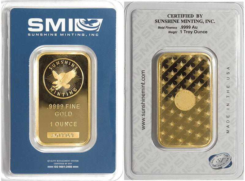 1 Troy oz Sunshine Mint Gold Bar .9999 Fine Sealed In Assay Mint Mark SI