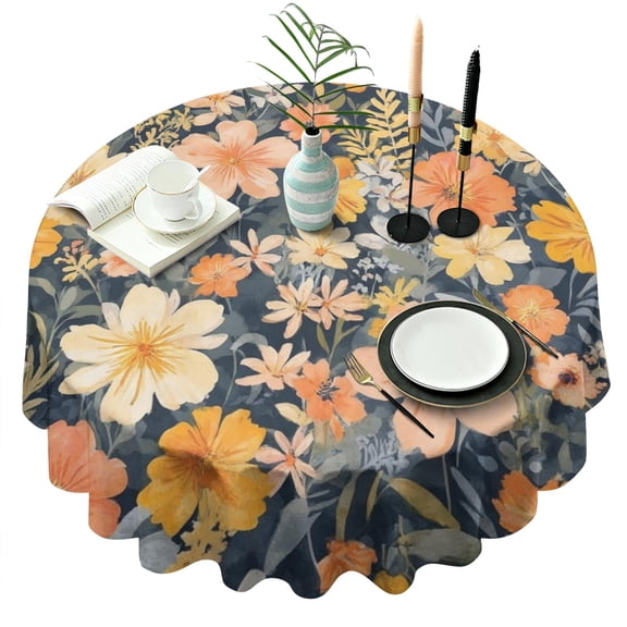 Pioneer Flower Floral Print Pattern Round Tablecloth 60"x60",Wrinkle Wipeable Table Cloth for Kitchen Dining Room Picnic Patio Party