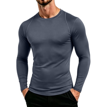 Ceisia Mens Solid Raglan Crew Neck Long Sleeve Compression Fitness Base Layer T-Shirt (Dark Gray S) Father s Day Gift